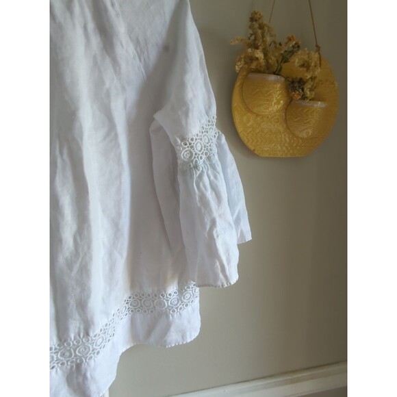 Crown & Ivy Women's M White Linen Blend Quarter Sleeve Bell Sleeve Summer Blouse - Picture 11 of 16